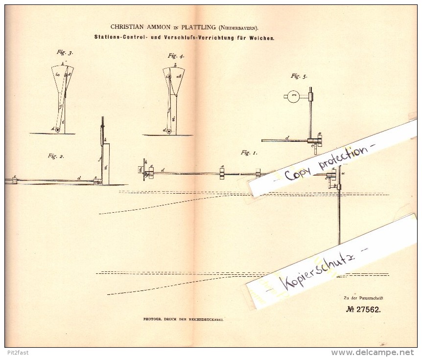 Original Patent - Christian Ammon In Plattling , Niederbayern , 1883 , Stations-Controlle Für Weichen , Eisenbahn !!! - Plattling