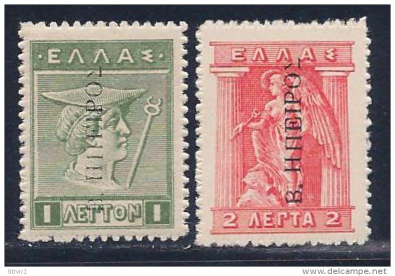 Greece, North Epirus, Occupation, Scott # N23-4 Mint Hinged Hermes, Iris, Overprinted, 1916, Missing Parts Of Letters - North Epirus