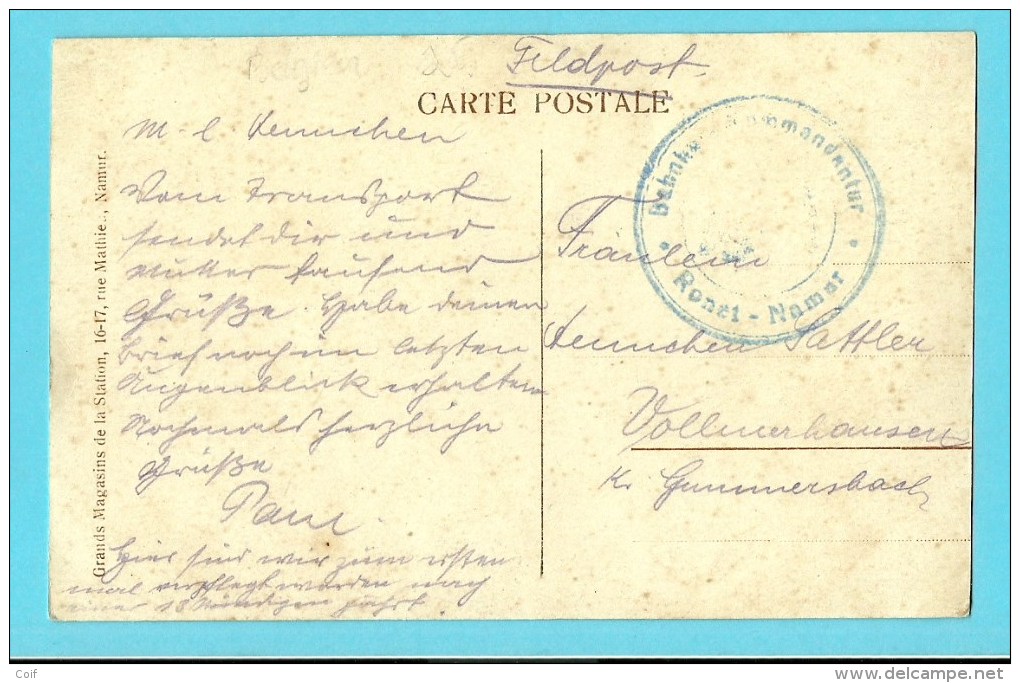 Kaart Met Stempel BAHNHOF-KOMMANDATUR / RONET-NAMUR - Kriegsgefangenschaft