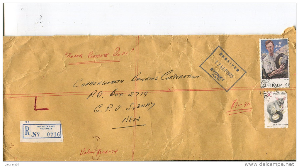 (special 8) Registered Letter Posted From Preston VIC To Sydney - 1975 (with Red Seal At Back Of Letter) - Brieven En Documenten