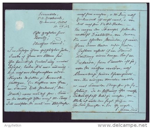 NATAL STATIONERY LETTER CARD ROSEBANK POSTMARK 1903 - Unclassified