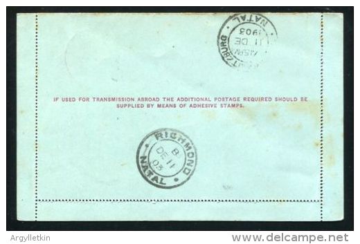 NATAL STATIONERY LETTER CARD ROSEBANK POSTMARK 1903 - Unclassified