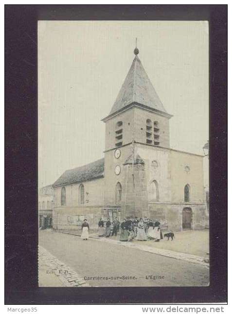 78 Carrières Sur Seine L'église édit. L.G. Couleur Toilée , Animée - Carrières-sur-Seine