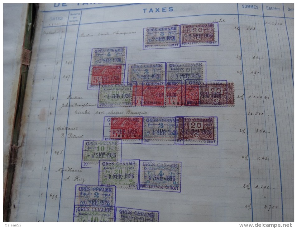 Livre De Taxes Des Ets Gres Cérames De Bourlers-document Unique Année 1926 à 1930- Nombreux Noms à étudier - Otros & Sin Clasificación