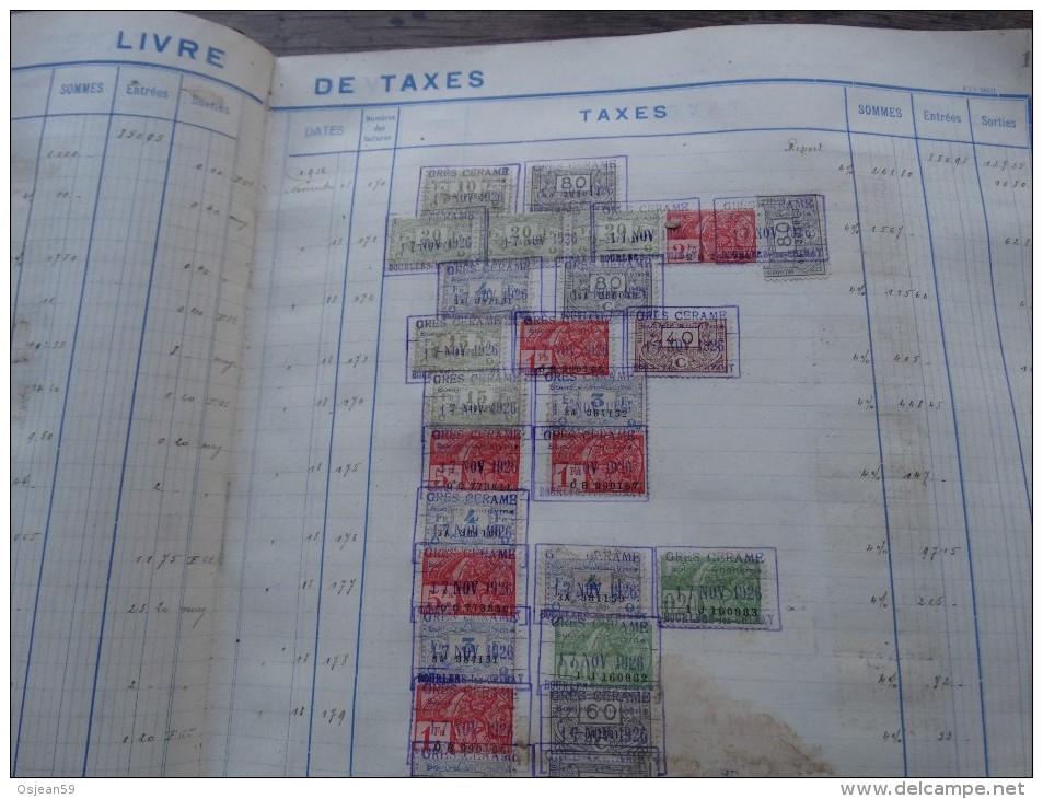 Livre de taxes des Ets Gres Cérames de Bourlers-document unique année 1926 à 1930- Nombreux noms à étudier