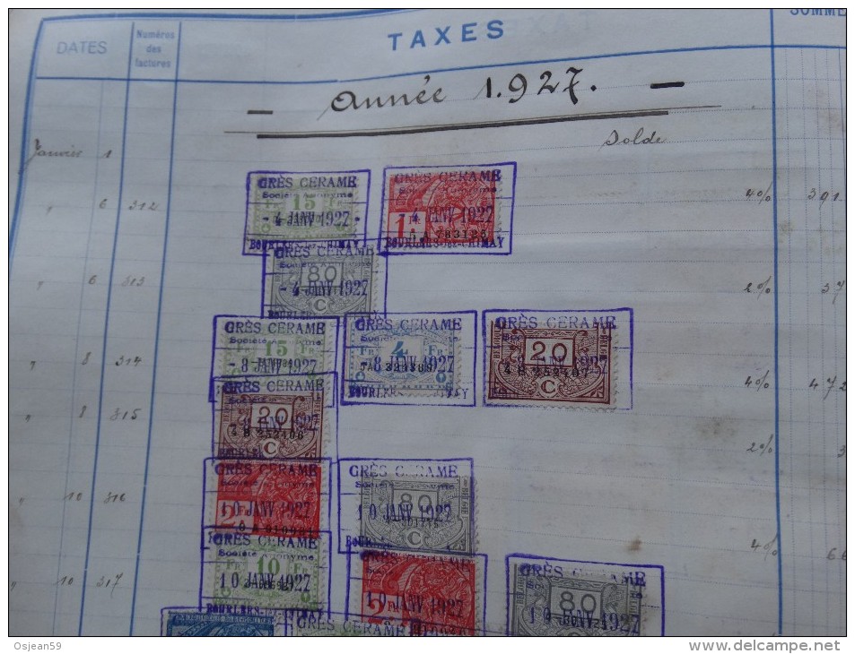 Livre de taxes des Ets Gres Cérames de Bourlers-document unique année 1926 à 1930- Nombreux noms à étudier