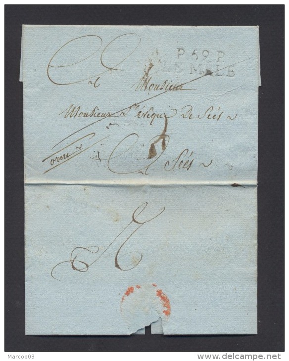 ORNE LE MELE PP Linéaire 33 Mm  Daté Du 8 Octobre 1809  Taxe 2 Au Verso TTB  Ind 15 - 1801-1848: Précurseurs XIX