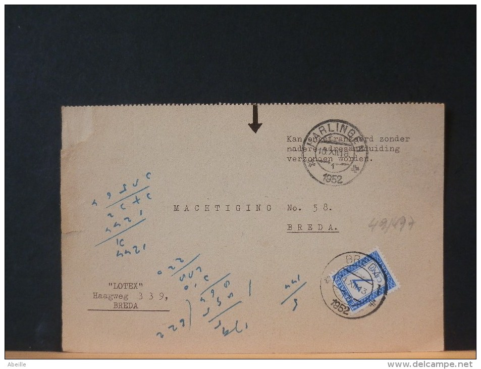 49/497  CP  BRIEFKAART 1952  TAKS 7C - Strafportzegels