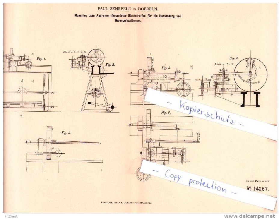 Original Patent - Paul Zehrfeld In Doebeln , 1880 , Mechanische Metallbearbeitung , Döbeln !!! - Doebeln