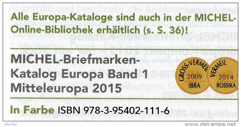 MICHEL Europa Band 1 Katalog 2015 Neu 66€ Mitteleuropa Mit Austria Schweiz UNO Wien CZ CSR Ungarn Liechtenstein Slowakei - Duits