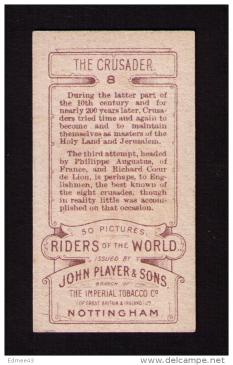 Petite Image (trade Card) Cigarettes John Player, « Riders Of The World » (cavaliers), N° 18, Croisé, Croisade - Player's