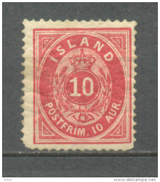 1876 ICELAND 10 A. ROSE MICHEL: 8A MH * - Unused Stamps
