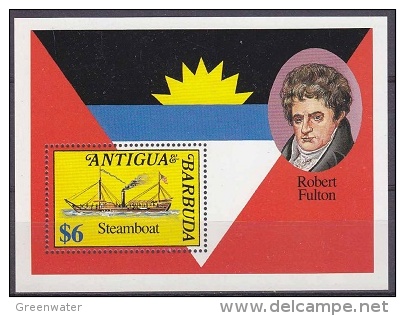 Antigua & Barbuda Steamboat / Robert Fulton M/s ** Mnh (20810) - Antigua En Barbuda (1981-...)