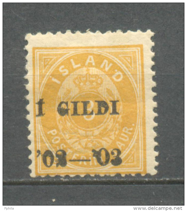 1902 ICELAND 3 A. GILDI OVERPRINT SMALL 3 MICHEL: 23B MH * - Unused Stamps