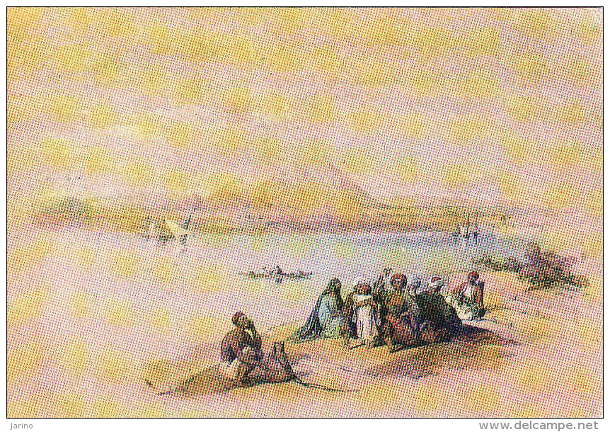 Egypte, Gizeh-Giza, Pyramids Of Gezeeh From The Nile, Lithograph By David Roberts-1838, Circule Non - Gizeh