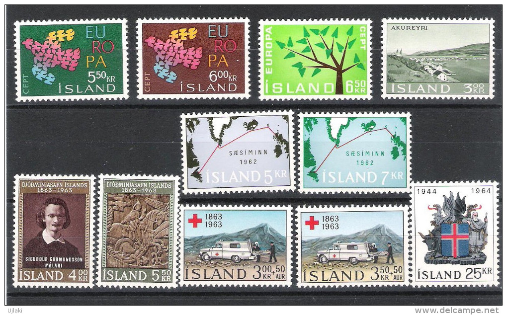 ISLANDE:Collection :timbres neufs toutes époques de 1931....1985,poste aérienne ,taxe       t TS,soit un total de 270 TP