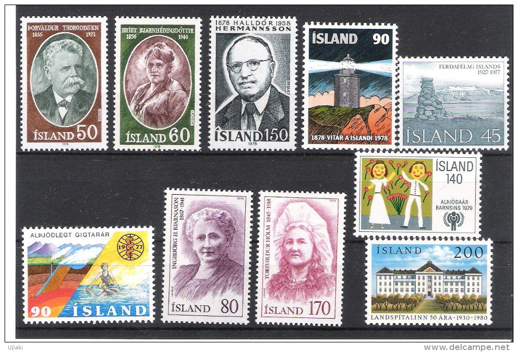 ISLANDE:Collection :timbres neufs toutes époques de 1931....1985,poste aérienne ,taxe       t TS,soit un total de 270 TP