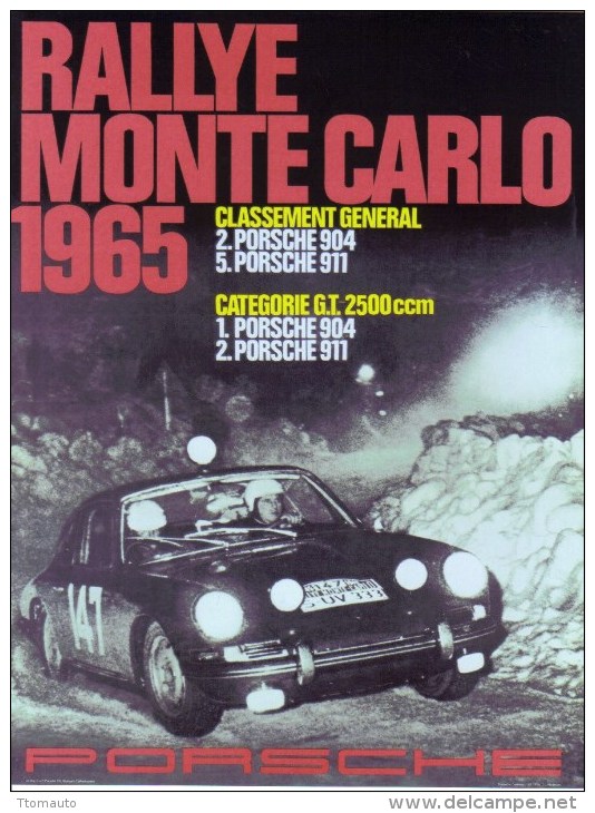 Rallye Monte-Carlo 1965  -  Porsche 911  -  Plaque Métal 20 X 15 Cms  -  Neuf! - Plaques En Tôle (après 1960)