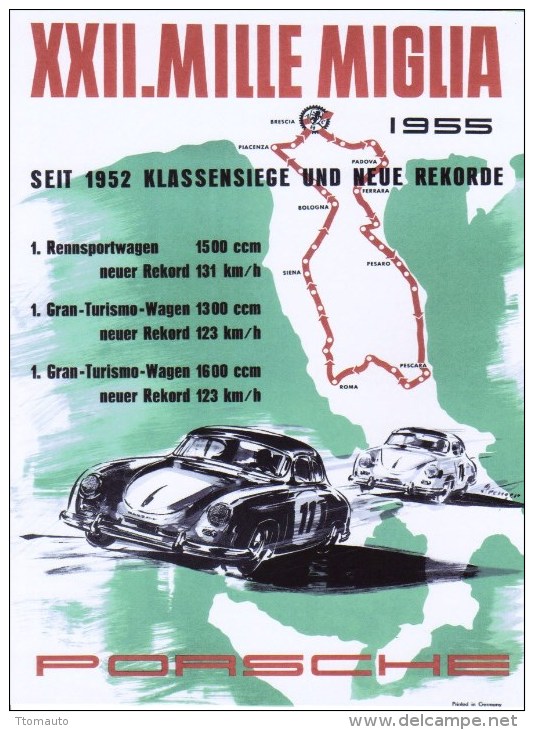 XXII Mille Miglia (1955)  -  Porsche 356  -  Plaque Métal 20 X 15 Cms  -  Neuf! - Plaques En Tôle (après 1960)