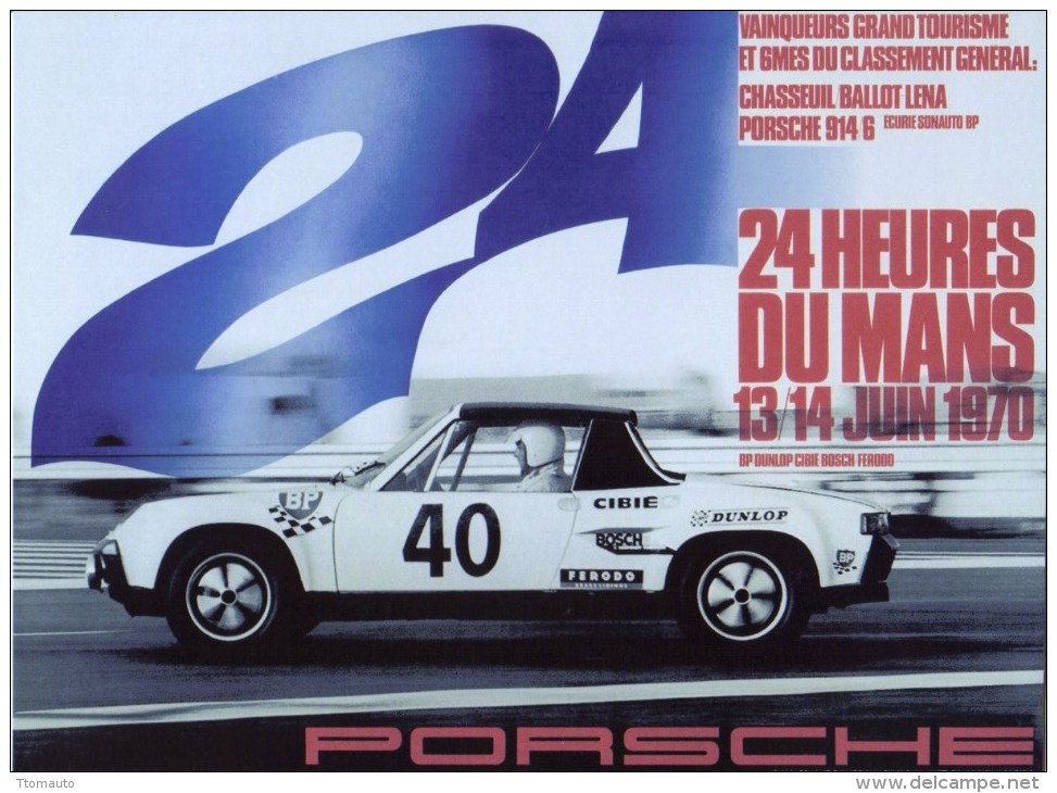 24 Heures Du Mans 1970  -  Porsche 914/6  -  Plaque Métal 20 X 15 Cms  -  Neuf! - Plaques En Tôle (après 1960)