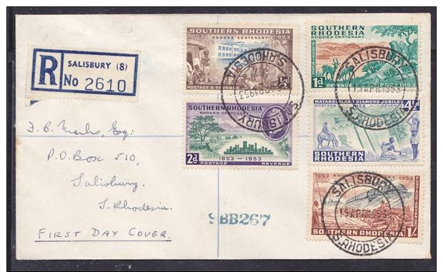 SOUTHERN RHODESIA 1953 RHODES BIRTH CENT FIRST DAY COVER - Rodesia Del Sur (...-1964)