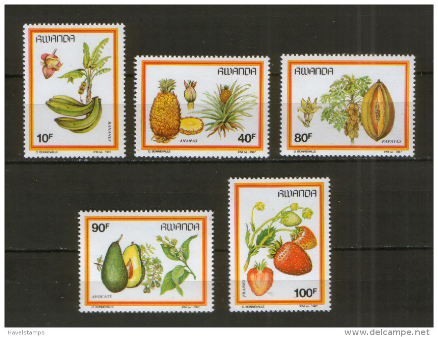 Rwanda / Ruanda 1370-74 ** Fruit / Früchte  (1987) - Obst & Früchte