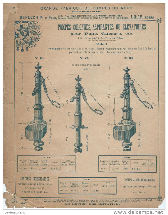 Dépliant -catalogue/ Pompes Colonnes , Aspirantes Ou Elévatoires/Pompes Du Nord/Deplechin & Fils/LILLE/ V 190     CAT 74 - Autres & Non Classés