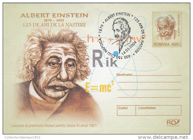 16343- ALBERT EINSTEIN, SCIENTIST, COVER STATIONERY, 2004, ROMANIA - Albert Einstein