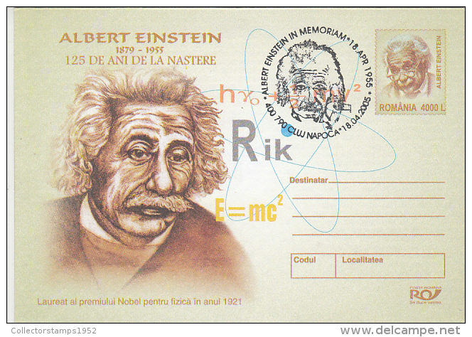 16344- ALBERT EINSTEIN, SCIENTIST, COVER STATIONERY, 2005, ROMANIA - Albert Einstein