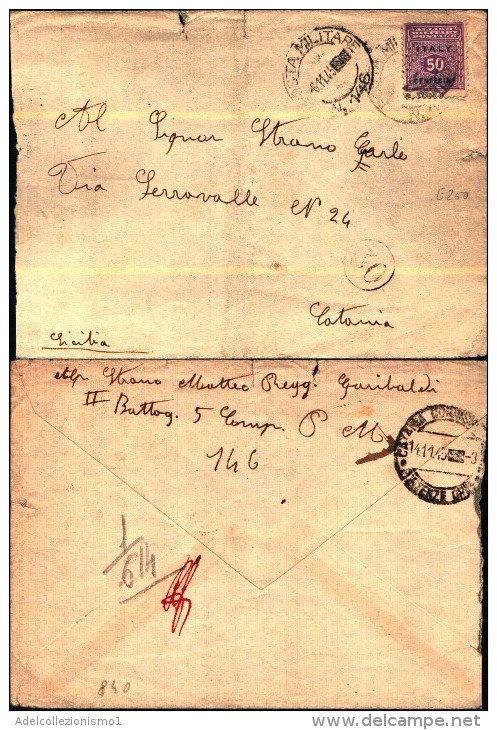 840)lettera Con 50c.occupazione Con Bollo Posta Militare 146 Per Catania Il 6-11-1945 - Occ. Anglo-américaine: Sicile