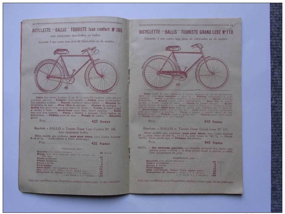 Catalogue manufacture des cycles BALLIS Saint-Etienne