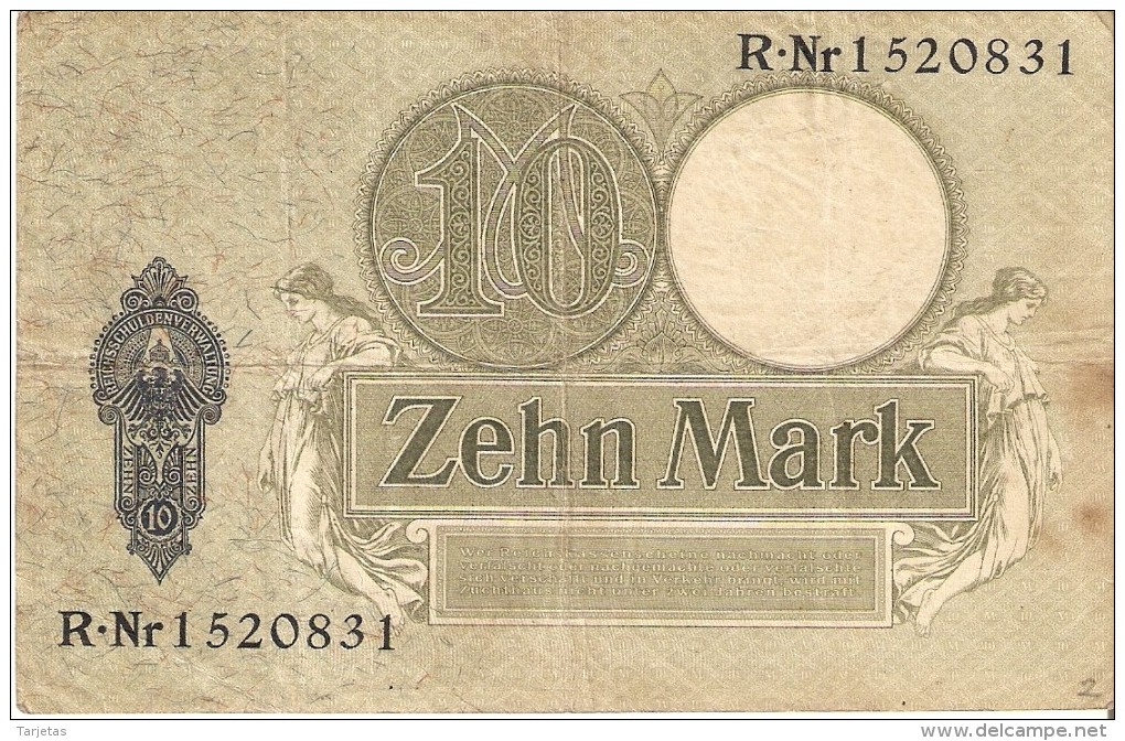 BILLETE DE ALEMANIA DE 10 MARK DEL AÑO 1906 (BANKNOTE-BANK NOTE) - 100 Mark