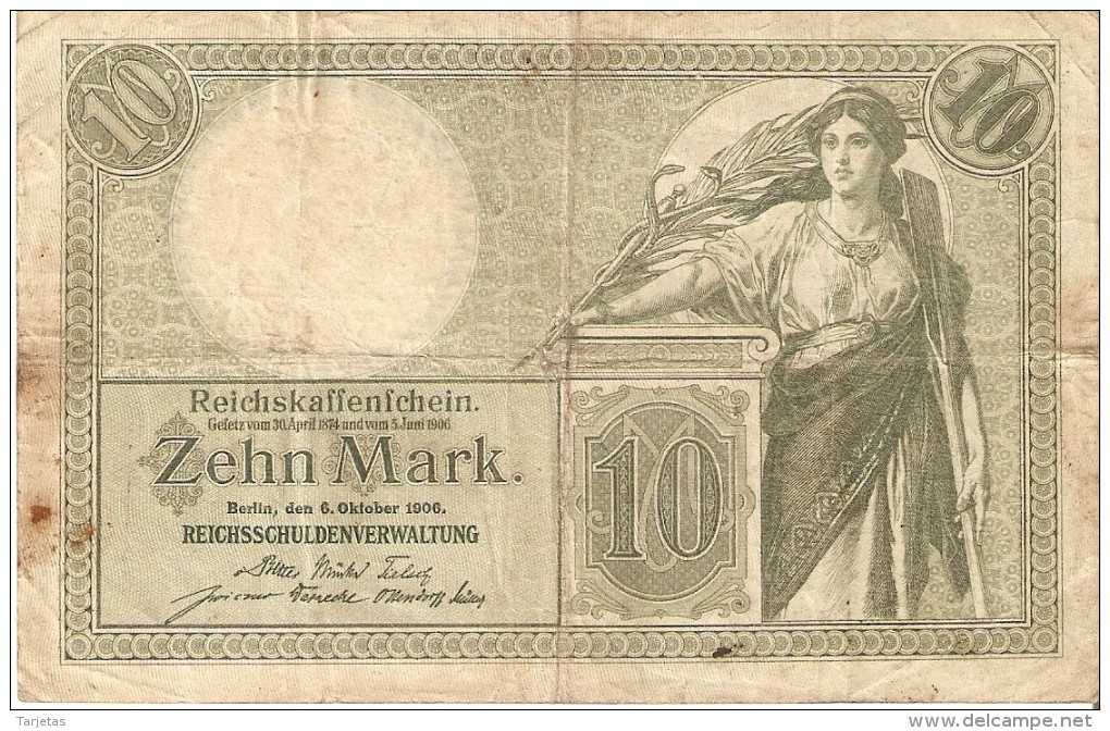 BILLETE DE ALEMANIA DE 10 MARK DEL AÑO 1906 (BANKNOTE-BANK NOTE) - 100 Mark