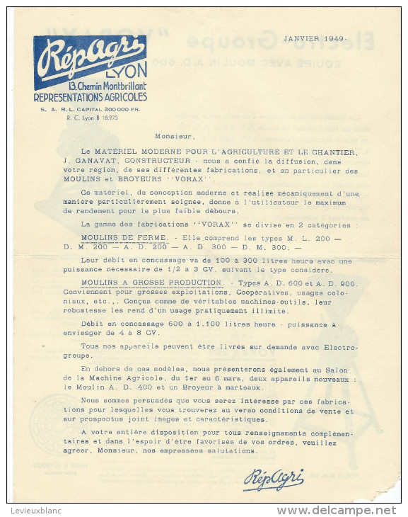 Rerpagri / Lyon/ /Représentations Agricoles/ Moulins Et Broyeurs VORAX/LYON  / 1949      FACT87 - Agriculture