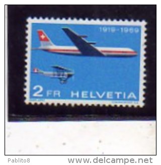 SWITZERLAND - SUISSE - SCHWEIZ SVIZZERA 1969 AIR MAIL POSTA AEREA CINQUANTENARIO CINQUANTENAIRE 50th ANNIVERSARY MNH - Neufs