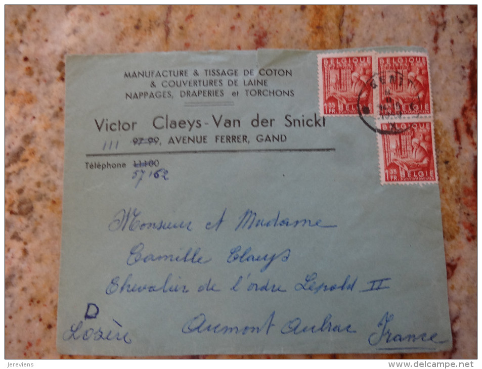 Manufacture De Tissage Vctor Claeys Van Der Snckl Gand 1949 Pour Mr Chevalier De L'ordre Leopold II - Otros & Sin Clasificación