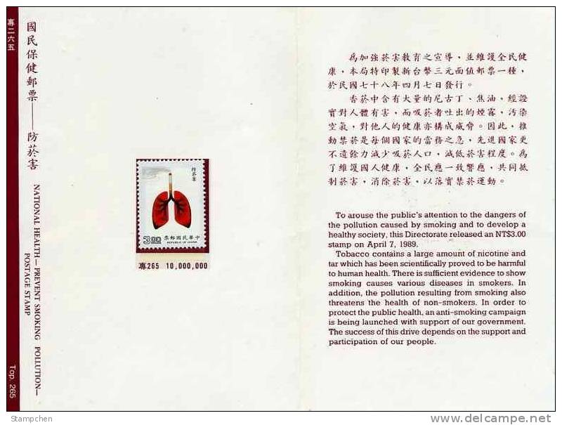 Folder 1989 Smoking Pollution Stamp Medicine Health Cigarette Lung Disease - Pollution