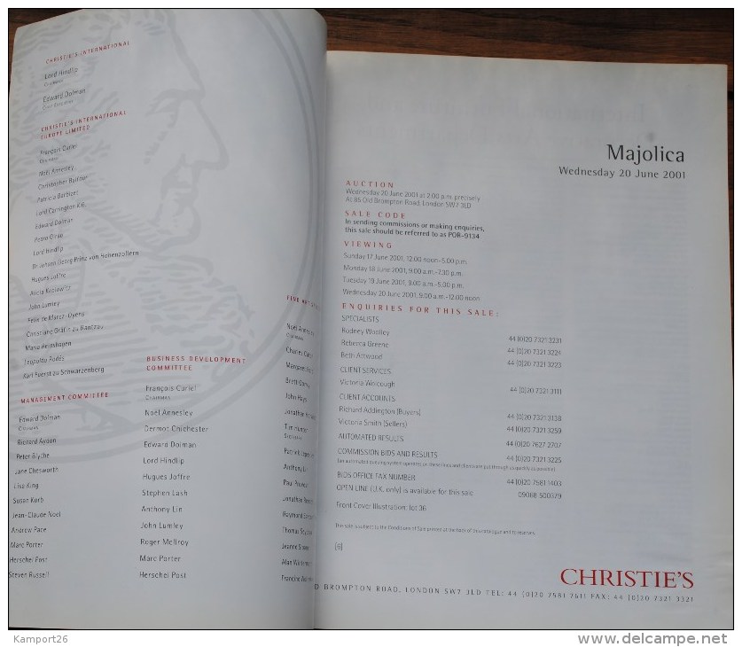 2001 CHRISTIE'S Majolica CATALOGUE Illustré - Otros & Sin Clasificación