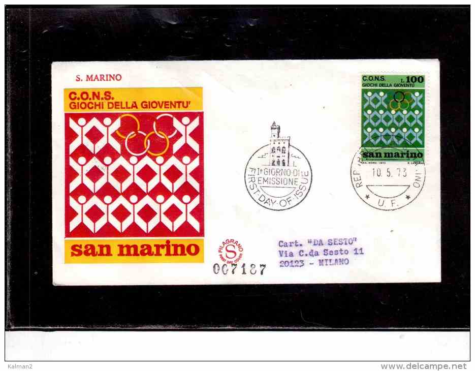 FDC2344   -   SAN MARINO   -   FDC 1973       "    GIOCHI DELLA GIOVENTU'    " - Altri & Non Classificati