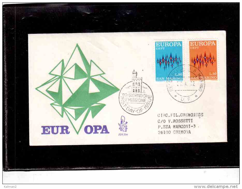 FDC2347   -   SAN MARINO   -   FDC 1972       "    EUROPA CEPT    " - 1972