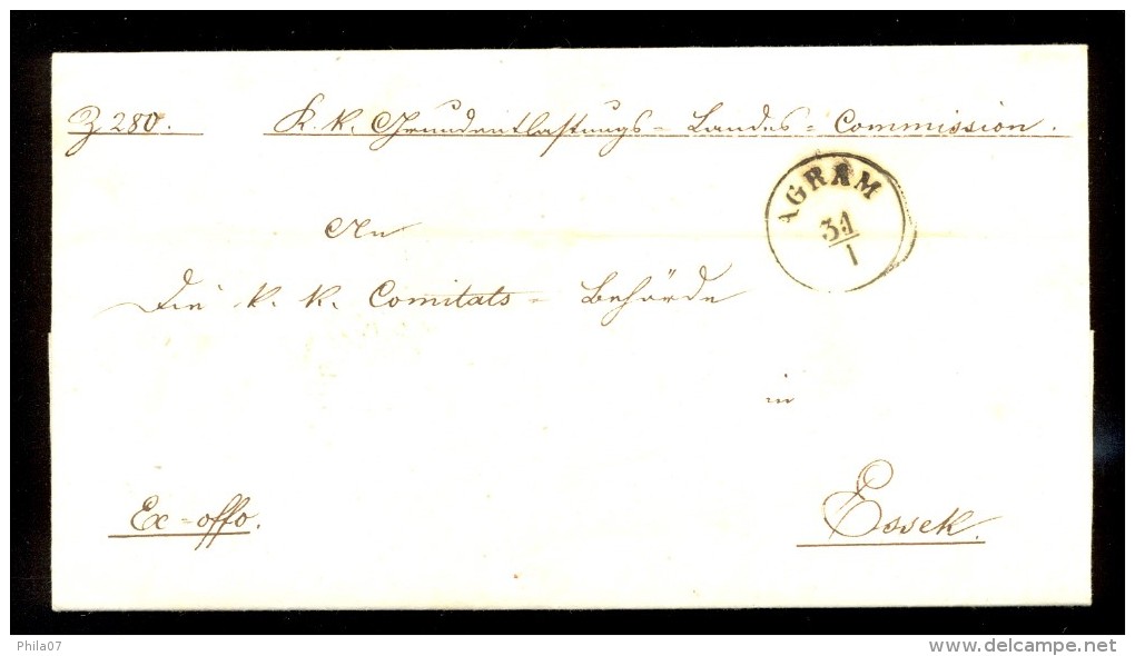 Austria, Croatia - Letter With Complete Content Sent From Agram To Sissek 1855. Sender Is Commandant Of Army In Zagreb. - Briefe U. Dokumente