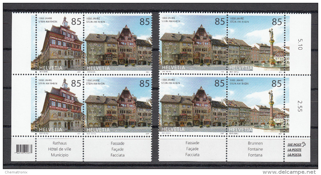 Suiza / Switzerland 2007 - Michel 1994-1996 - Blocks Of 4 ** MNH - Ungebraucht