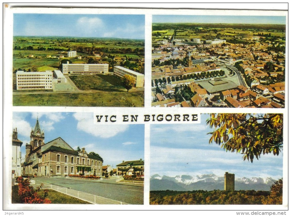 CPSM VIC SUR BIGORRE (Hautes Pyrénées) - 4 Vues : Lycée Hôtel De Ville Tour De Montaner Vue Générale - Vic Sur Bigorre