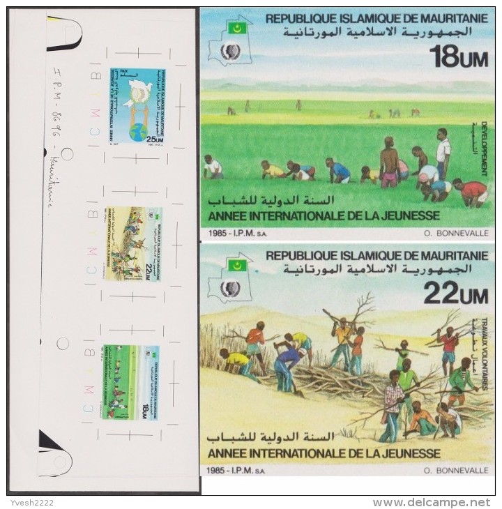 Mauritanie 1985 Y&T 572/4. Épreuve. Année Internationale De La Jeunesse. Rizières, Bois Mort, Bras Tendus, Colombe - Agriculture