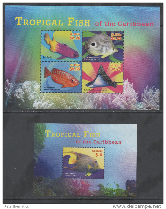 ST. KITTS, 2014, MNH,MARINE LIFE,  FISH, STING RAYS, SHEETLET+S/SHEET - Fishes