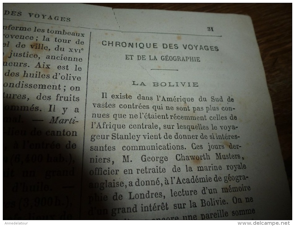 1878 J des V : Chasse aux girafes;Armes des Peaux-Rouges;Marseille (Cannebière,Prado,Joliette) Les B.du R; Bolivie