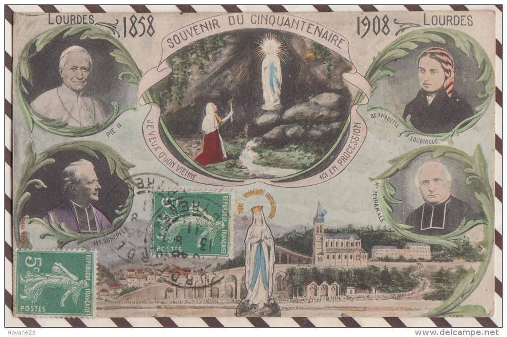 5AH850 LOURDES SOUVENIR CINQUANTENAIRE 1858 1908  MULTI VUES 2 SCANS - Lourdes