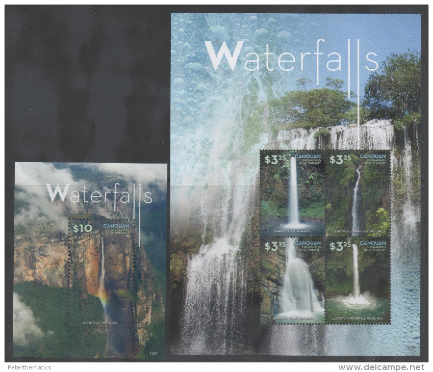 CANOUAN, GRENADINES OF ST. VINCENT, 2015 , MNH,WATERFALLS,ANGEL FALLS,  SHEETLET +S/SHEET, - Other & Unclassified