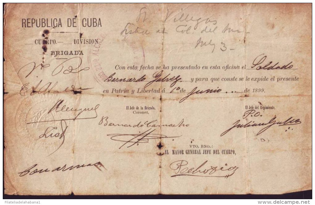 *BE47 CUBA INDEPENDENCE WAR GENERAL BRIGADA BERNARDO CAMACHO - Other & Unclassified