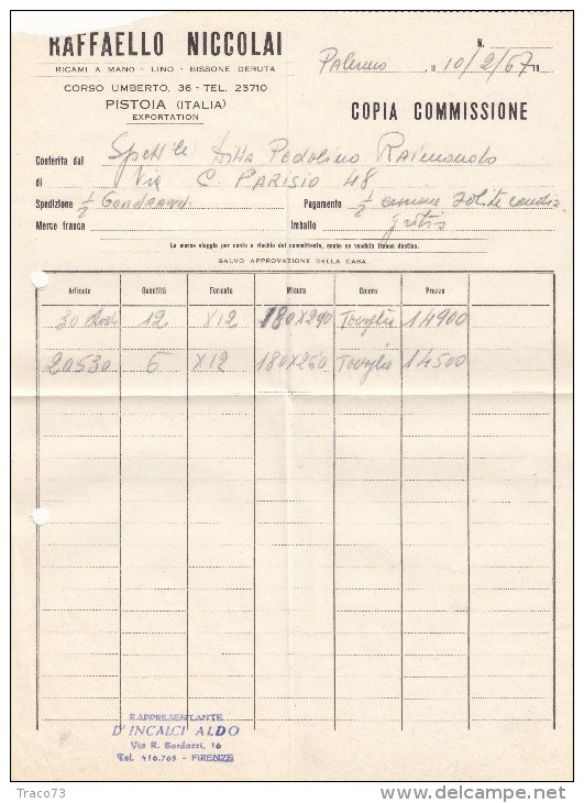 PALERMO - 1967 /   Corrispondenza  Commerciale - Fattura   " Ditta Raffaello NICCOLAI " - Italy